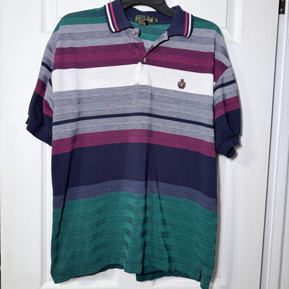 Vintage Knights of Round Table Striped Color Block Polo Shirt Men's Large